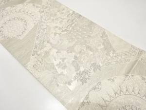 プラチナ箔　孔雀に牡丹・華紋織り出し　袋帯